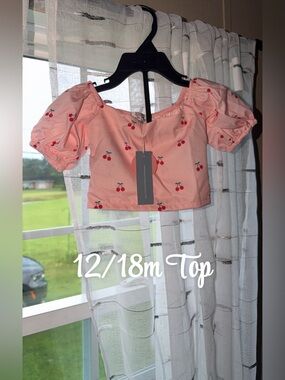 Pink Cherry Print Puff-Sleeve Crop Top - Baileys Blossoms